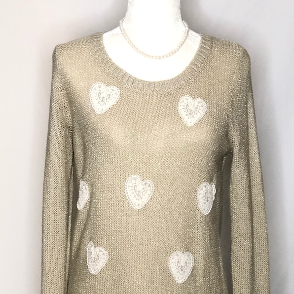 Lauren Conrad Beige Lace Hearts Sweater - Picture 3 of 3